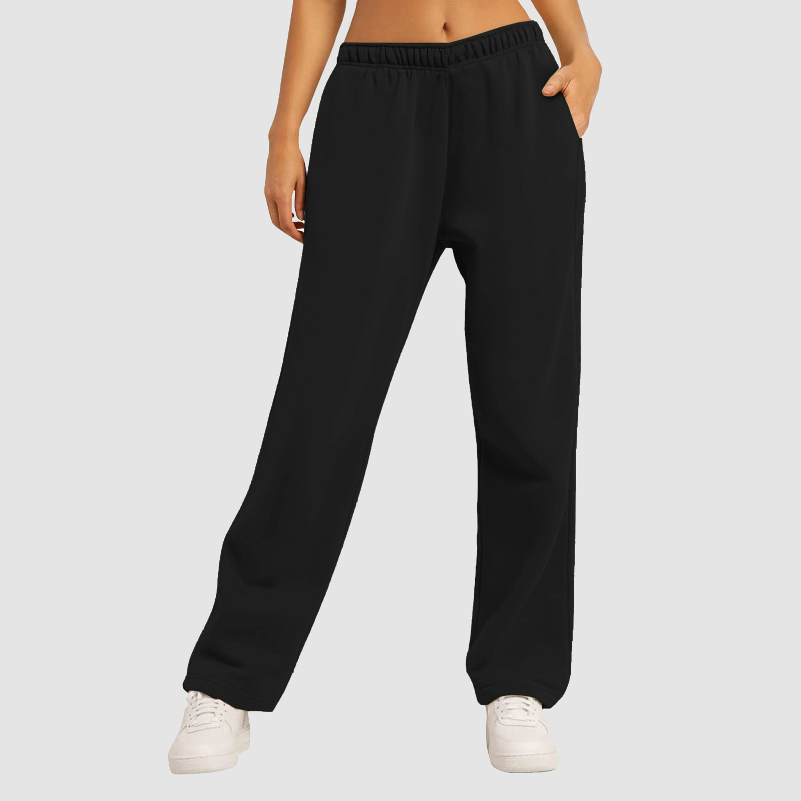 thumbnail image 4 of Pantalones de chándal con forro polar para mujer: cintura alta, pierna ancha y bolsillos; poliéster ligero para primavera/otoño; diseño con lazo delantero; informal/trabajo/yoga; tallas S-XXL., 4 of 7